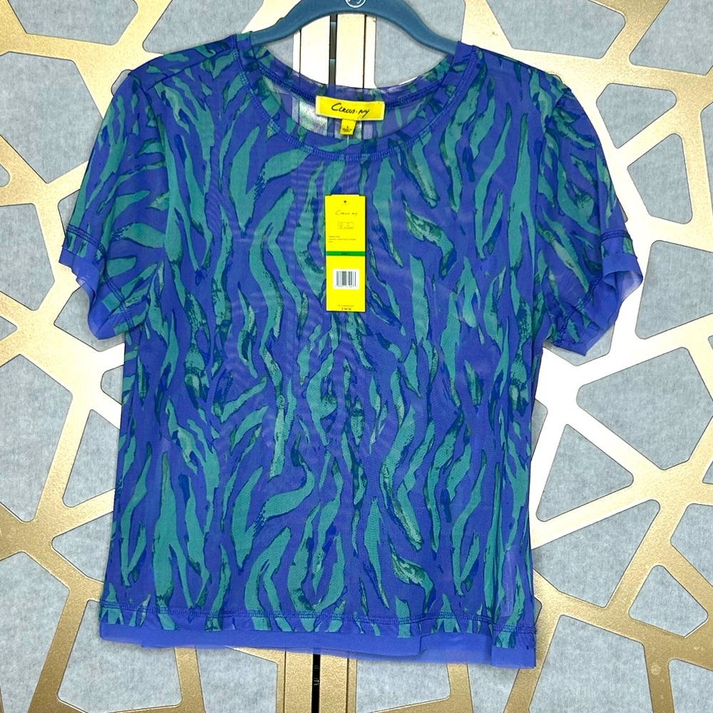 Circus • NY Wavy Swirl Short Sleeve Mesh Top NWT